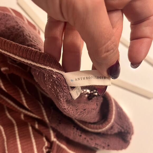 Anthropologie Campground Maroon Striped Thermal Henley Sleep Shirt Top Size L - Picture 3 of 7